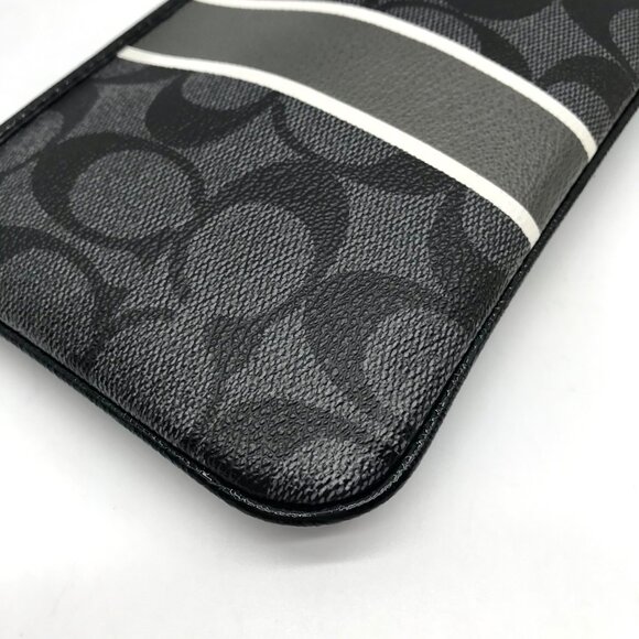Coach Gray and Black Signature Coated Canvas Striped Corner Zip Wristlet - Picture 9 of 10